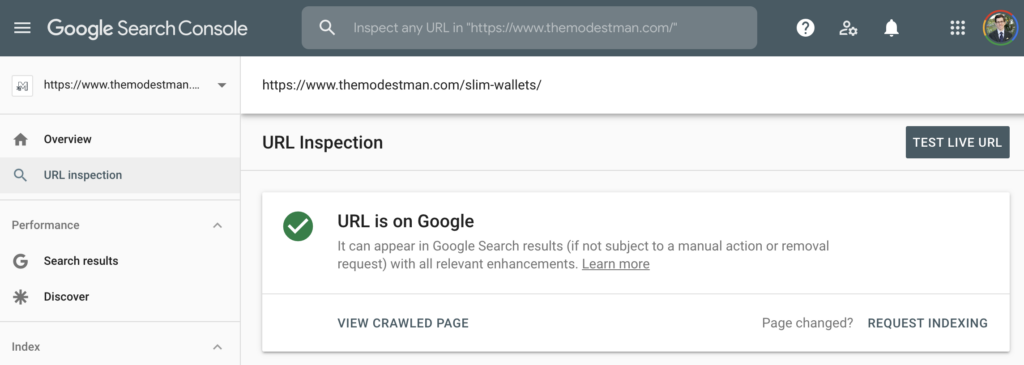 Search Console URL Inspection